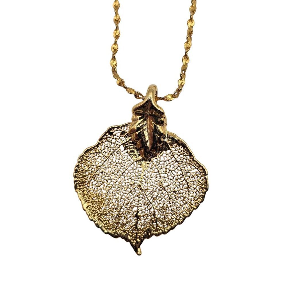Gold Dipped Leaf Pendant Necklace - Picture 2 of 4